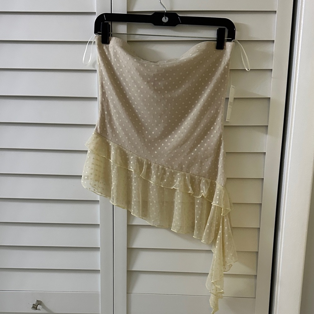 Elegant Cream Asymmetrical Ruffled strapless top